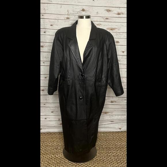 Outbrook Jackets & Blazers - Vintage Outbrook mob wife black leather single-breasted trench overcoat Size 2X